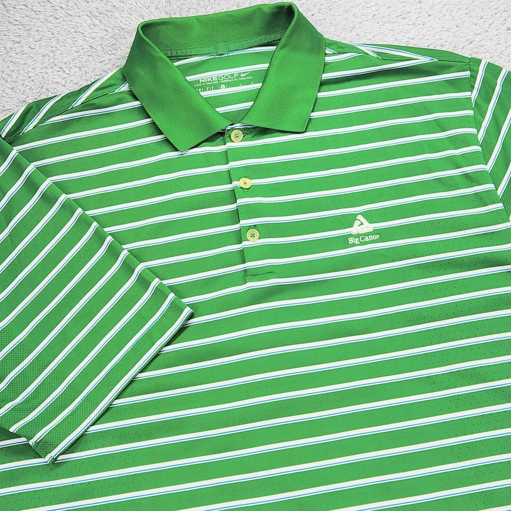 Nike Golf Dri-FIT Polo Shirt Mens Large Green Striped Big Canoe Georgia